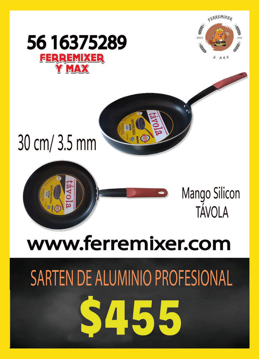 COCINA SARTEN DE ALUMINIO PROFESIONAL 30 CM 3.5 mm CON MANGO SILICÓN