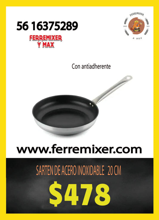 COCINA SARTEN DE ACERO INOXIDABLE CON ANTIADHERENTE  20 cm