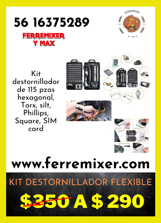 KIT DESTORNILLADOR FLEXIBLE 115 PZAS