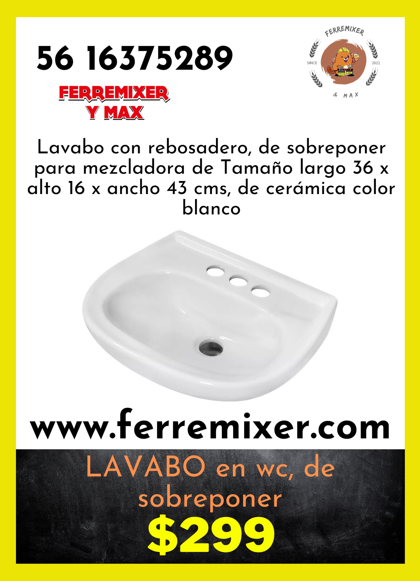 LAVABO de sobreponer para mezcladora, color Blanco