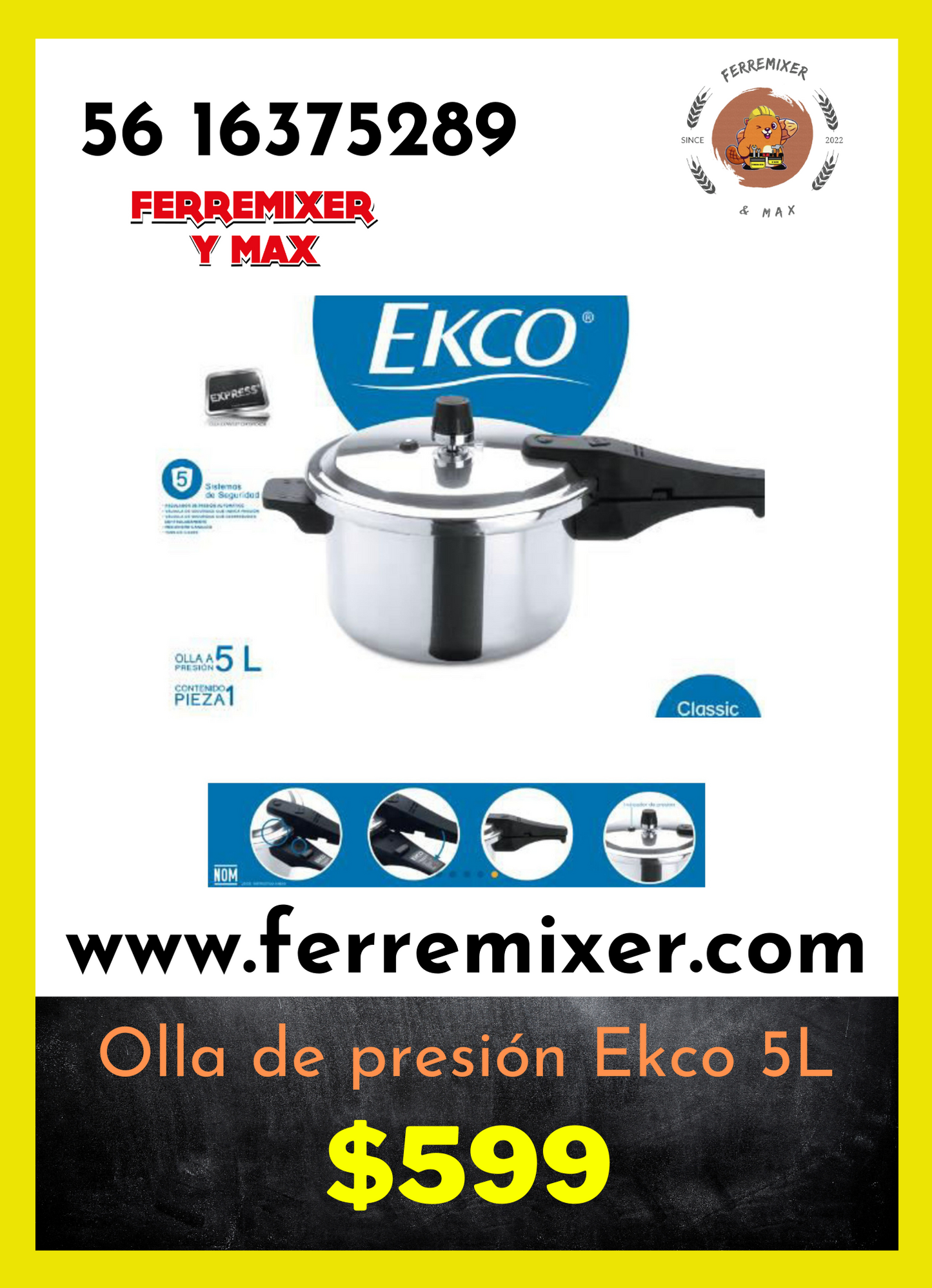 Cocina, Olla express de presión EKco 5 Lts