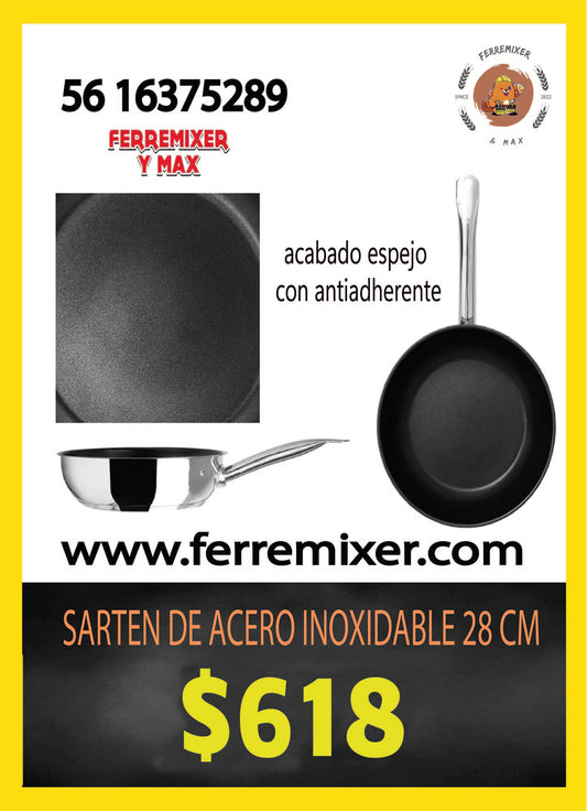 COCINA SARTEN DE ACERO INOXIDABLE 28 cm