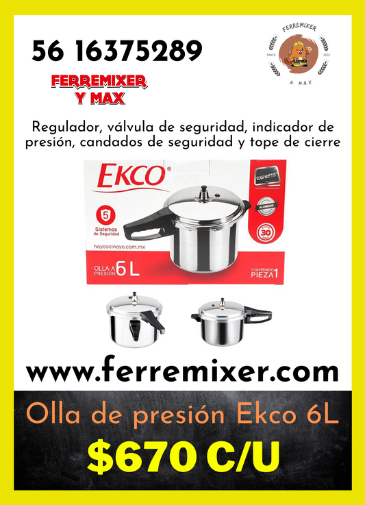 Cocina, Olla express, de presión Ekco,  6 Lts