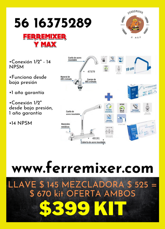 Llave y Mezcladora kit inoxidable