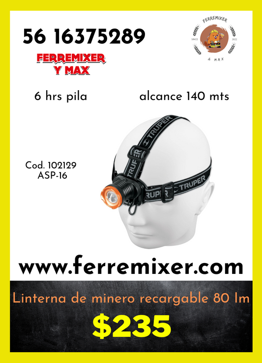 calidad en Linterna de minero recargable 80 lm   | Tiempo de entrega: 2 días hábiles