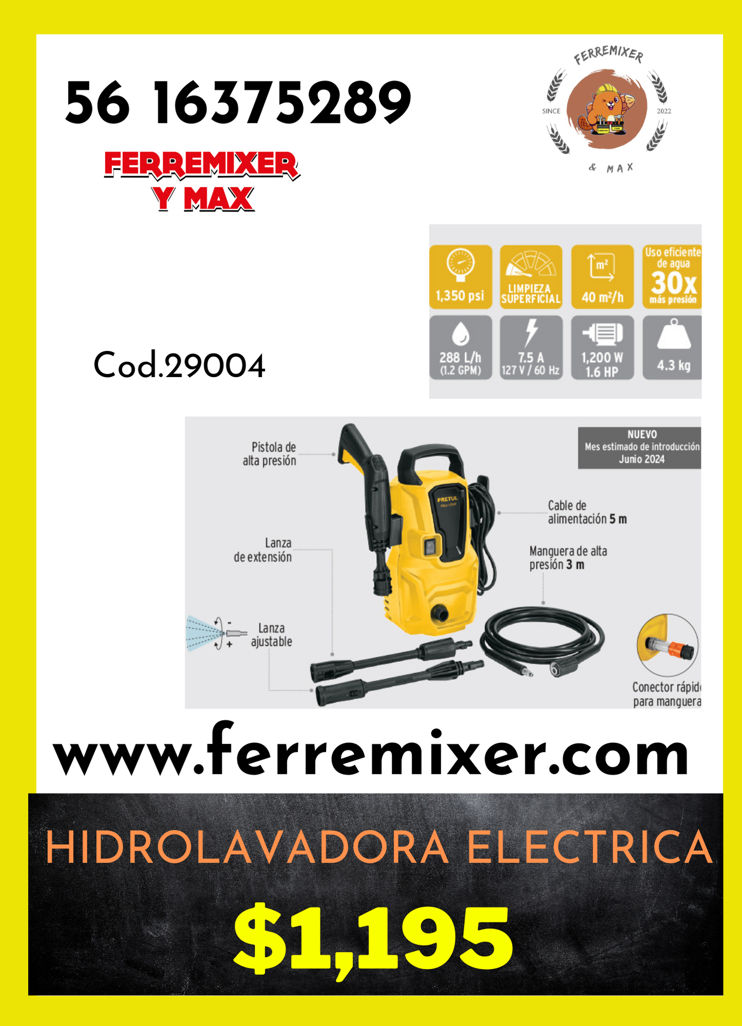 Calidad majestuosa en Hidrolavadora 1300 PSI $1,249 Pretul 26014   | Tiempo de entrega: 2 días hábiles