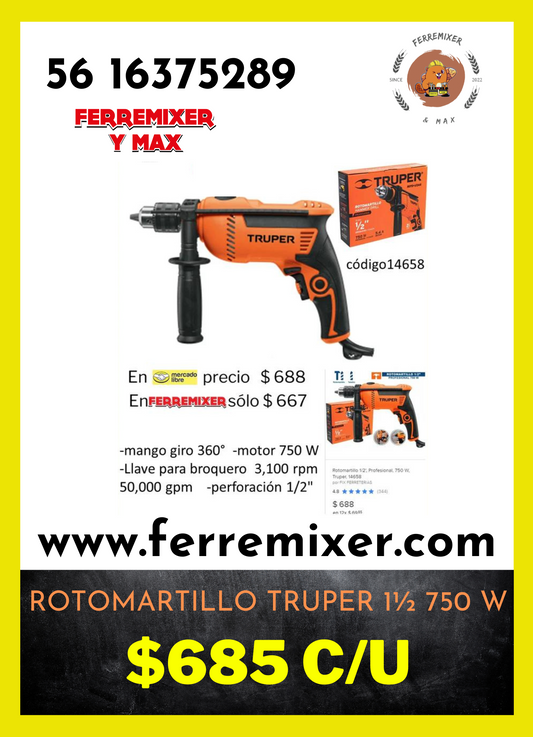 Rotomartillo 1/2 3,100 RPM  TRUPER Profesional