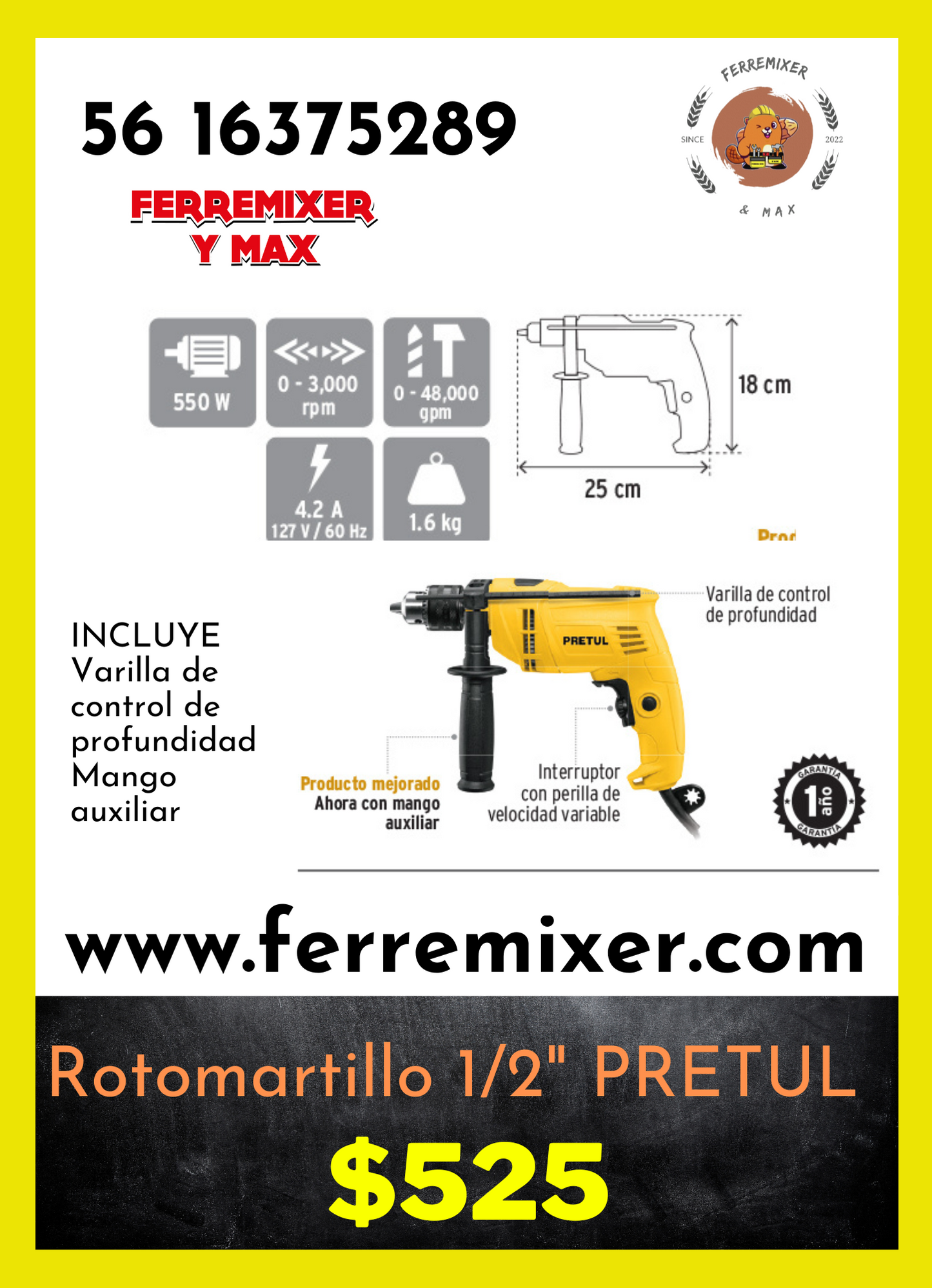 excelencia en ROTOMARTILLO 1/2"  PRETUL  | Tiempo de entrega: 1 día hábil