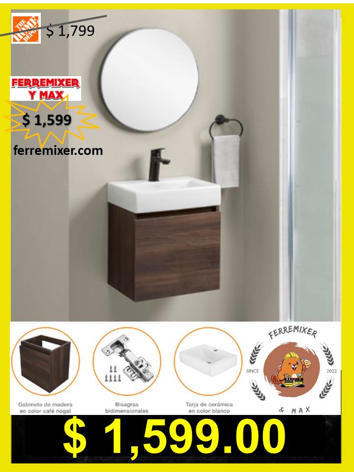 Mueble para baño flotante NEO 17" NOGAL melamina Con lavabo Marcela