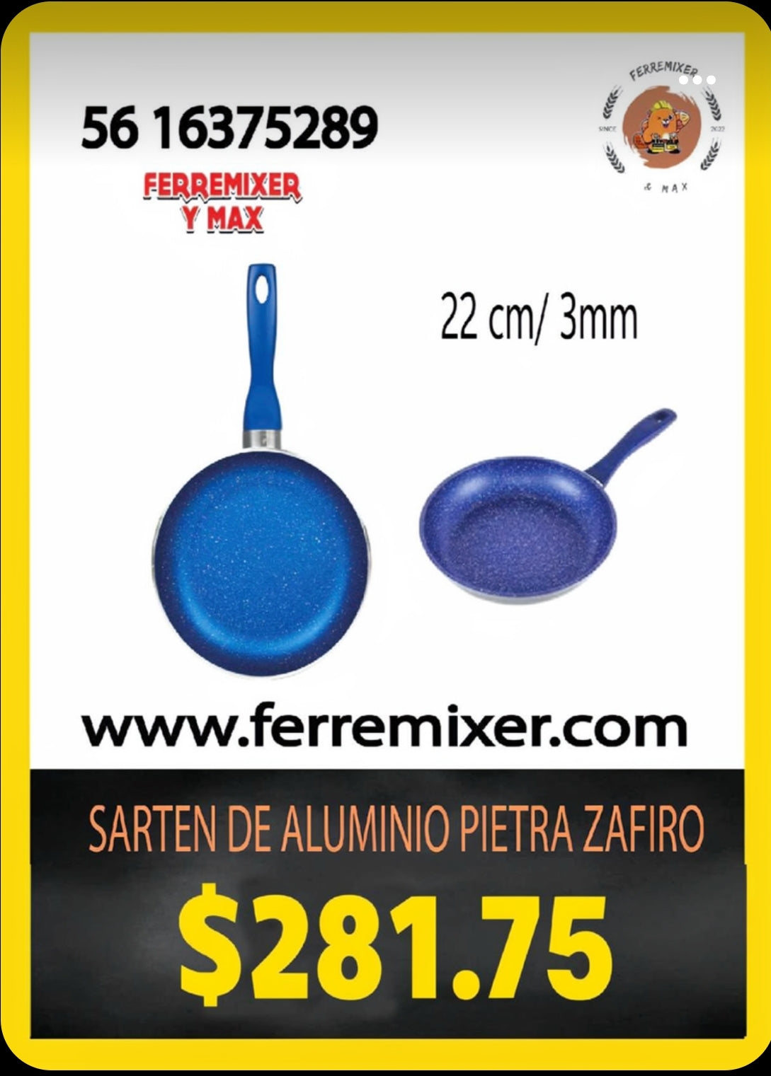 COCINA SARTEN DE ALUMINIO PIETRA ZAFIRO DE 22 CM/ 3MM