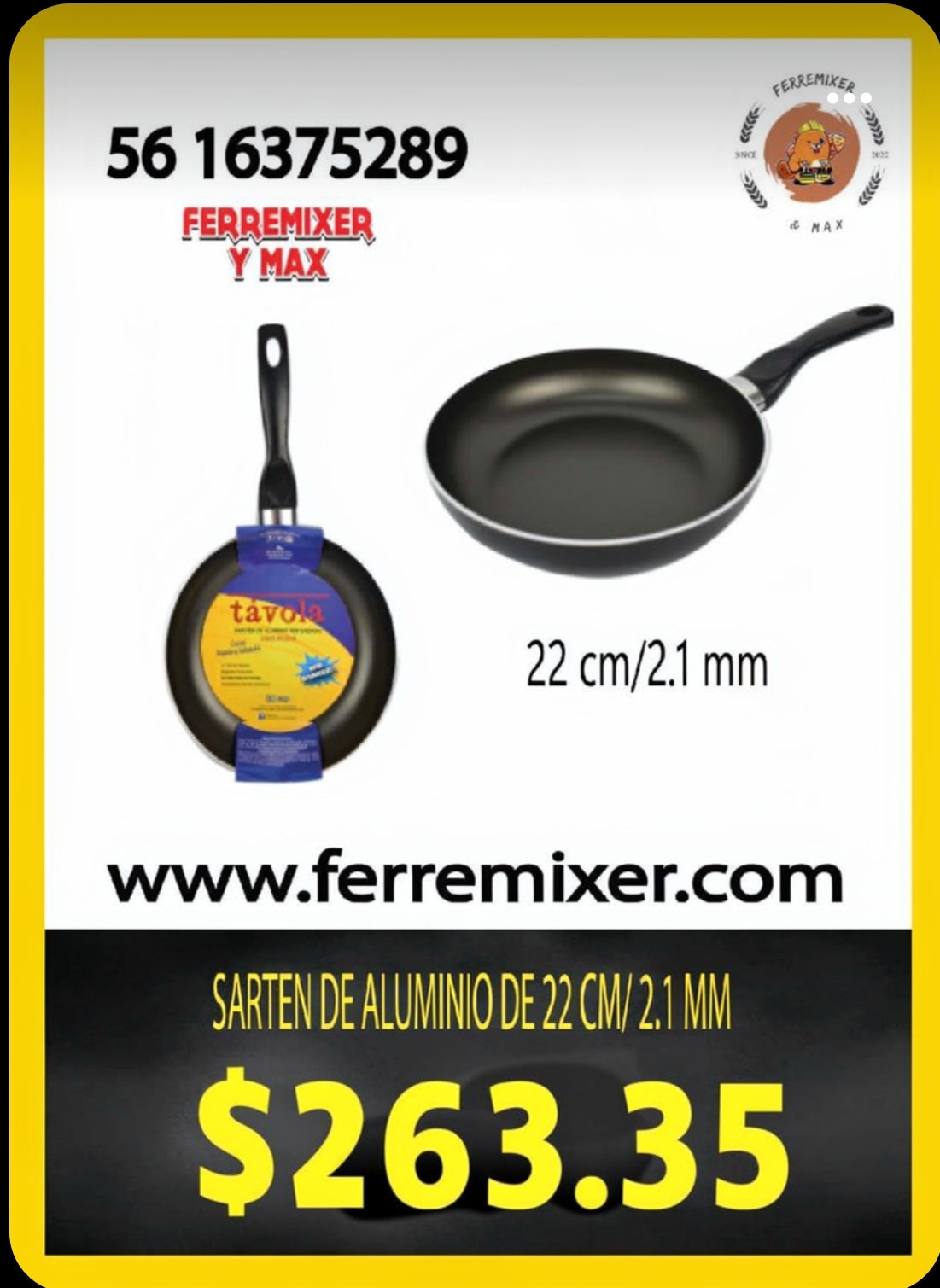 COCINA SARTEN DE ALUMINIO DE 22 CM/ 2.1 MM