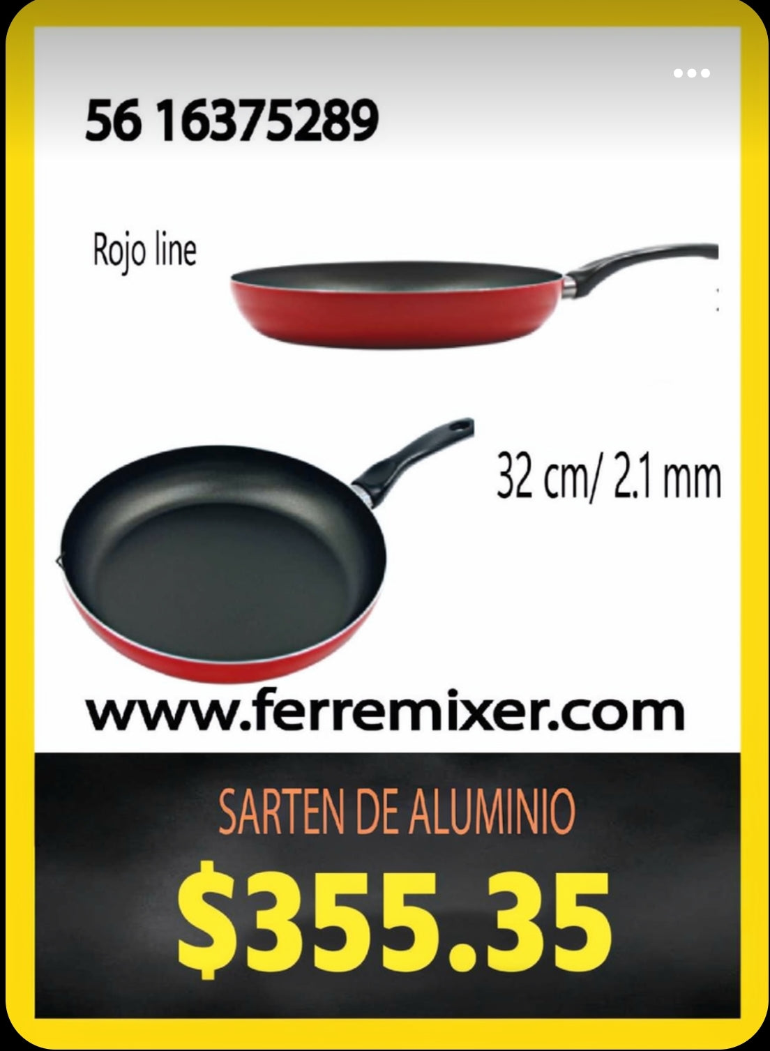 COCINA SARTEN DE ALUMINIO DE 32 CM/ 2.1 MM