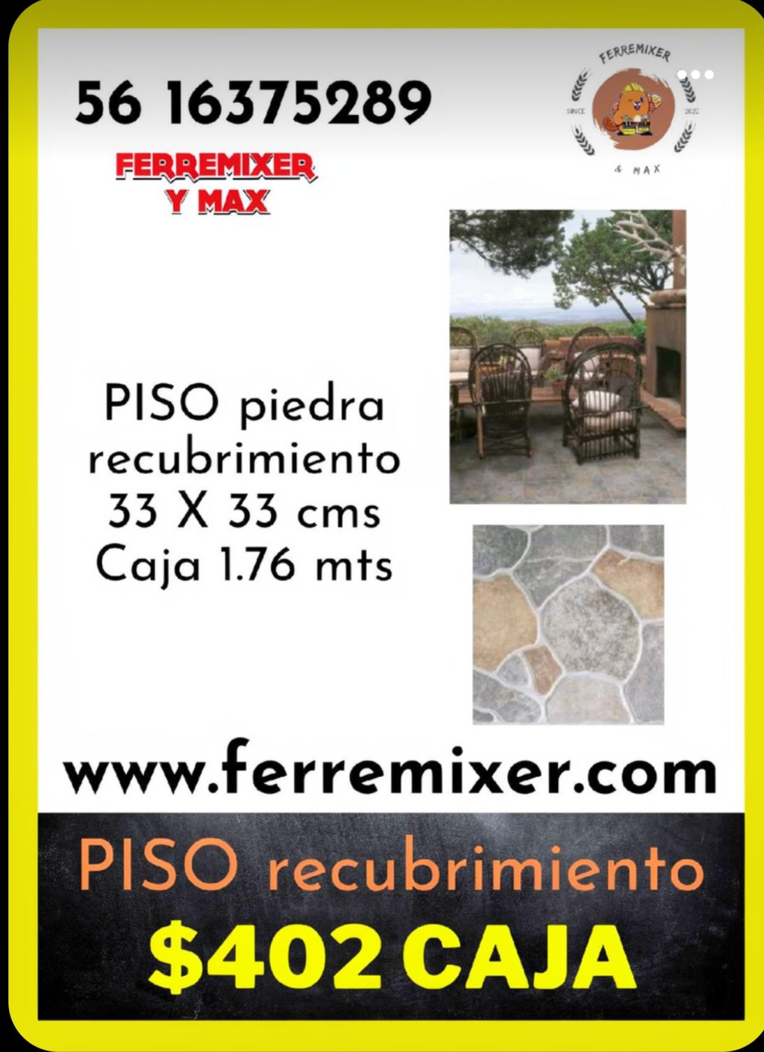 a embellecer tu sueño PISO PIEDRA RECUBRIMIENTO   CAJA 1.76mts