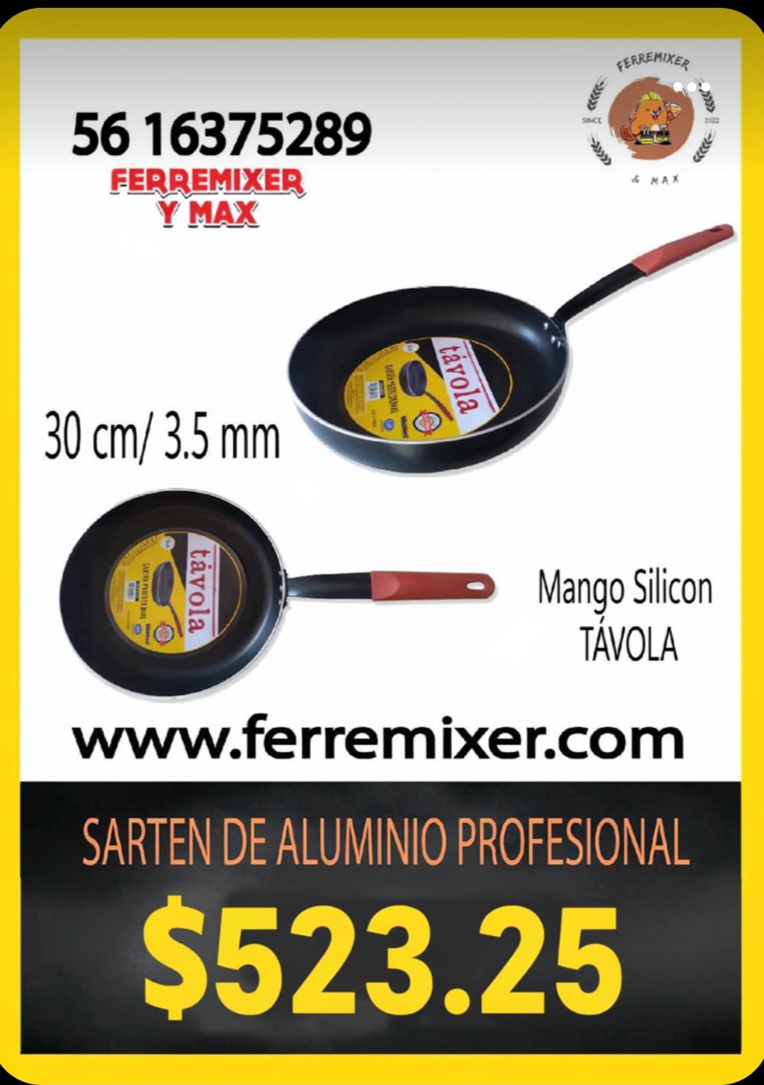 COCINA SARTEN DE ALUMINIO PROFESIONAL 30 CM 3.5 mm CON MANGO SILICÓN