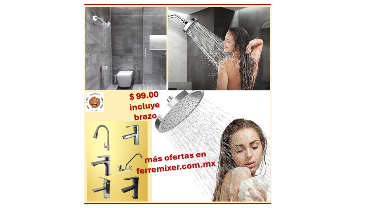 Regadera ABS con Brazo. Acero Inoxidable con 3 funciones