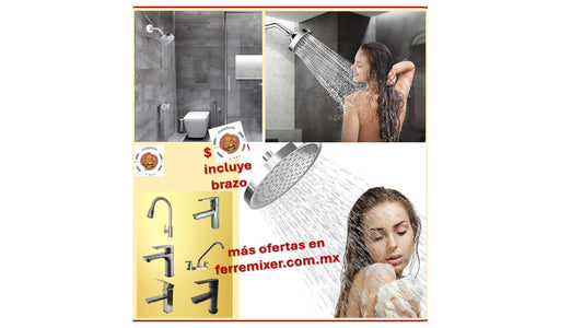 Regadera ABS con Brazo.  KIT 10 PZAS. Acero Inoxidable con 3 funciones