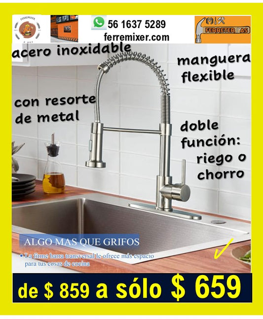 Mezcladora Monomando Tarja Acero Inoxidable, Flexible
