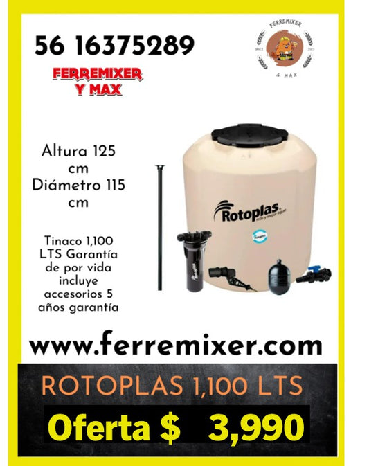 calidad en TINACO ROTOPLAS 1,100 LTS. GARANTIA DE POR VIDA  MULTICAPA, INCLUYE ACCESORIOS  | Tiempo de entrega: 2 días hábiles