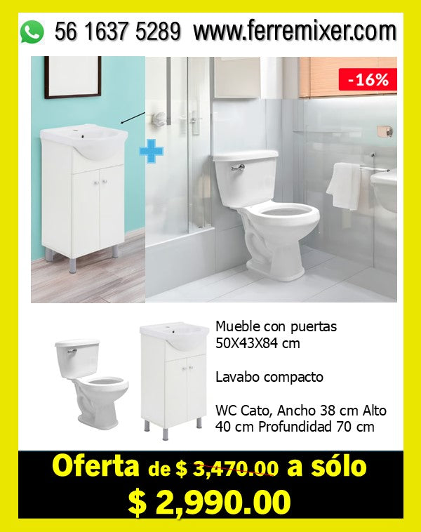 KIT Combo Mueble De Baño Con Sanitario Aguazul Blanco Cato