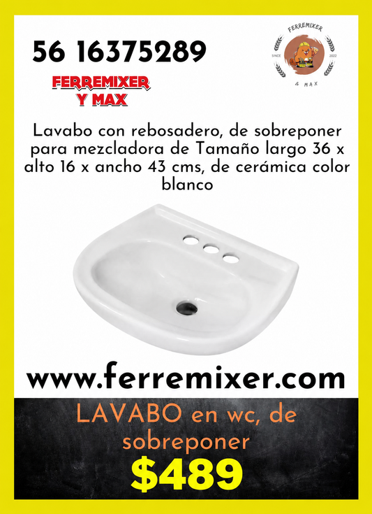 LAVABO de sobreponer para mezcladora, color Blanco