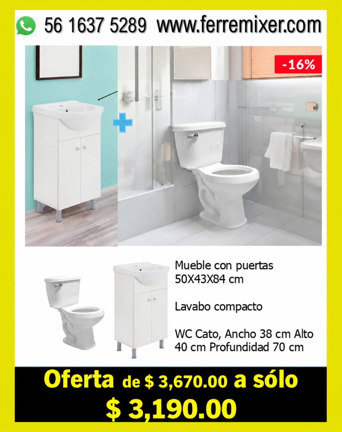 KIT Combo Mueble De Baño Con Sanitario Aguazul Blanco Cato