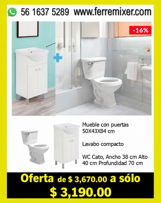 KIT Combo Mueble De Baño Con Sanitario Aguazul Blanco Cato